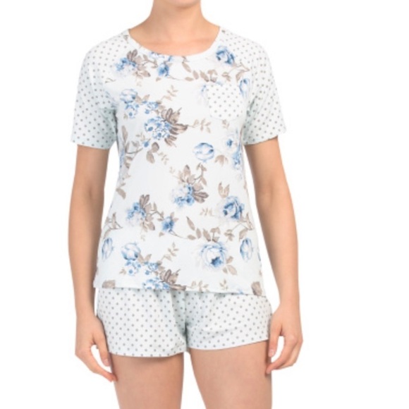Flora Nikrooz blue floral polka dots sleep shortie set NWT - Picture 1 of 6